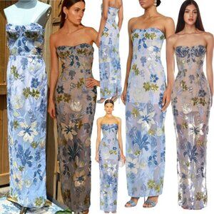 🆕 BRONX & BANCO 🧿 NWOT Dahlia Floral Gown, Baby Blue Multi Maxi - Sz M US 6